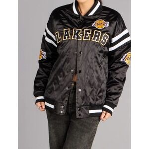 Ultra Game NBA Los Angeles Lakers Quilted Satin Bomber Jacket Black Mens‎ Medium
